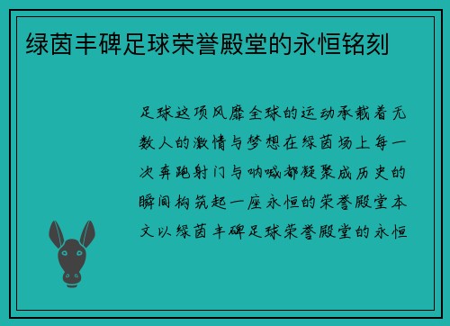 绿茵丰碑足球荣誉殿堂的永恒铭刻