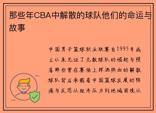 那些年CBA中解散的球队他们的命运与故事