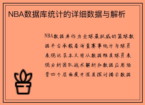 NBA数据库统计的详细数据与解析